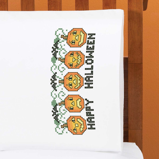 Herrschners Happy Halloween Kid's Pillowcase Stamped Cross-Stitch Kit