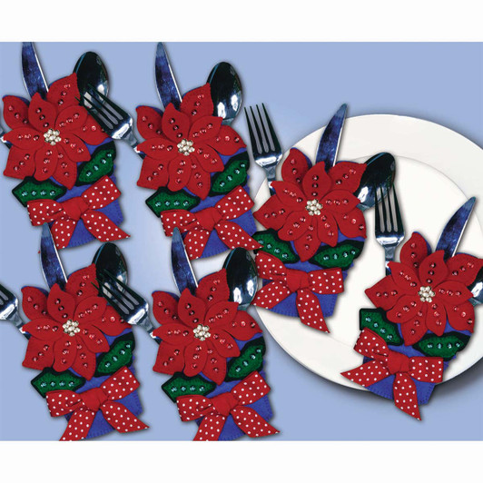 Design Works Red Poinsettia Silverware Pocket Felt & Sequin Kit Design Works Red Poinsettia Silverware Pocket Felt & Sequin Kit