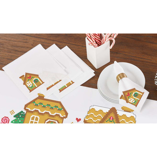Herrschners Gingerbread Lane Napkins Stamped Cross-Stitch