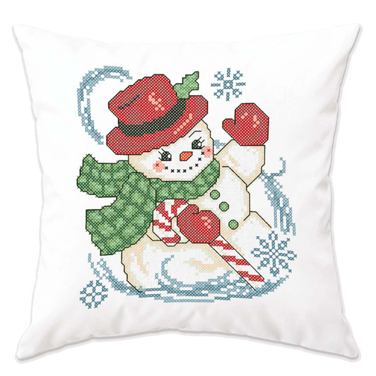 Herrschners Vintage Snowman Pillow Cover Stamped Cross-Stitch Kit