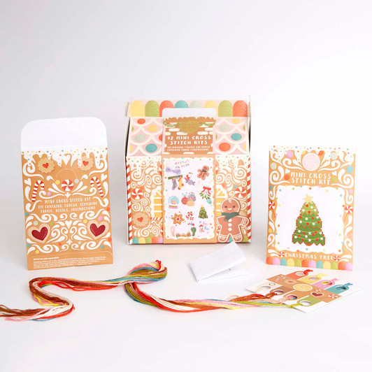 12 Mini Designs in a Gingerbread House Counted Cross-Stitch Kit