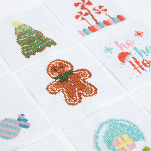 12 Mini Designs in a Gingerbread House Counted Cross-Stitch Kit