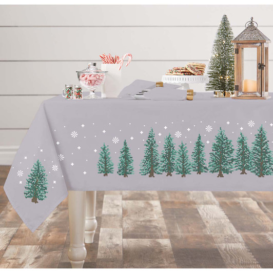 Herrschners Winter Evergreens Tablecloth Stamped Cross-Stitch