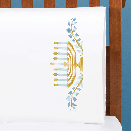Herrschners Hanukkah Light Pillowcase Pair Stamped Cross-Stitch