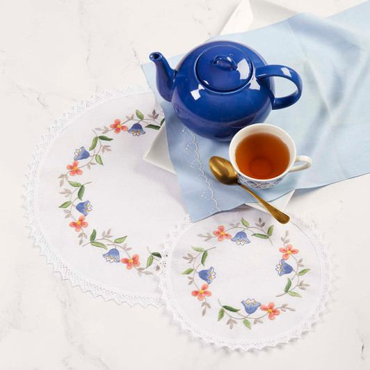 Herrschners Bellflower Doily Set Stamped Embroidery Kit