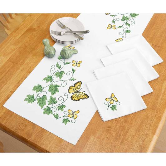 Herrschners English Garden Runner & Napkins Stamped Cross-Stitch