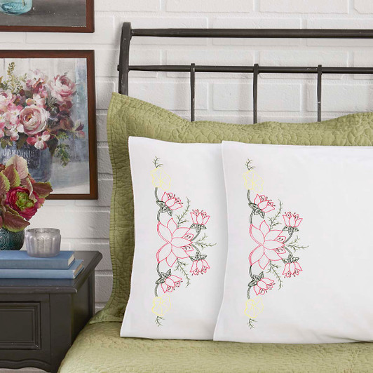 Herrschners Polly Pillowcase Pair Stamped Embroidery