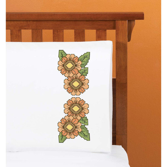 Herrschners Vintage Petals Pillowcase Pair Stamped Cross-Stitch