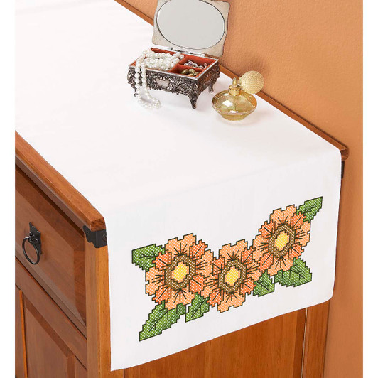 Herrschners Vintage Petals Dresser Scarf Stamped Cross-Stitch