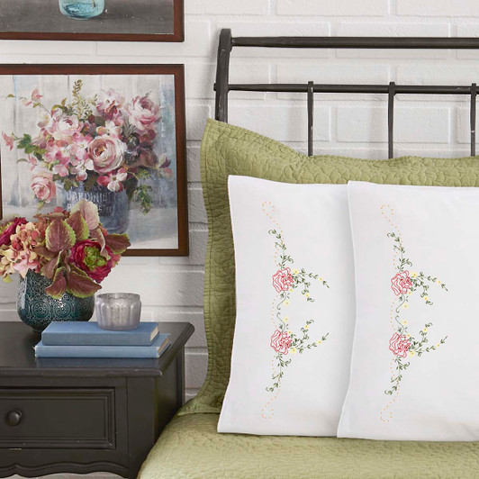 Herrschners Elsie Pillowcase Pair Stamped Embroidery