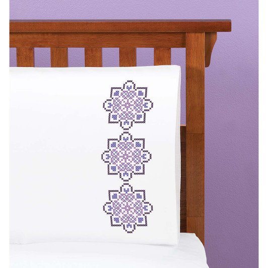 Herrschners Lavender Lace Pillowcase Pair Stamped Cross-Stitch
