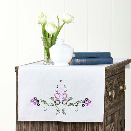 Herrschners Violet Dresser Scarf Stamped Embroidery