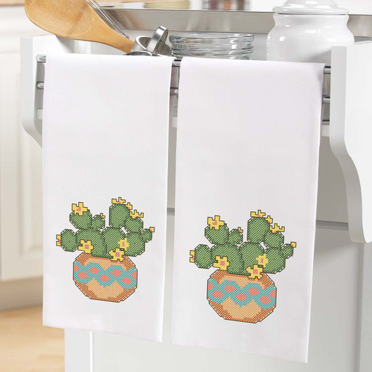 Herrschners Southwest Cacti Towel Pair Stamped Cross-Stitch