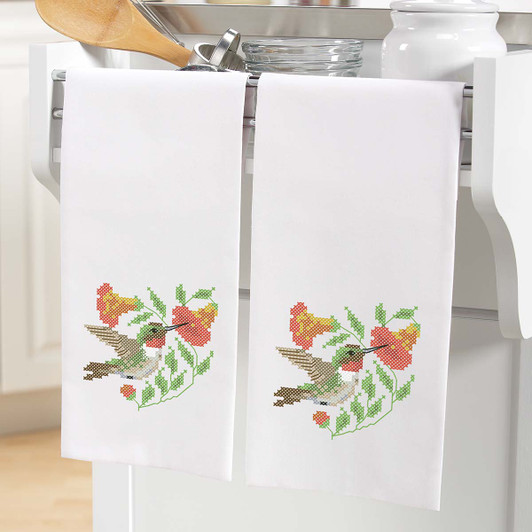 Herrschners Garden Visitor Towel Pair Stamped Cross-Stitch