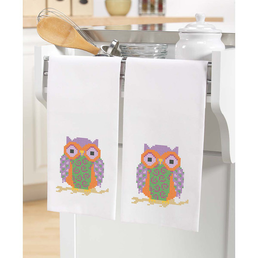 Herrschners Kitchen Hoots Towel Pair Stamped Cross-Stitch