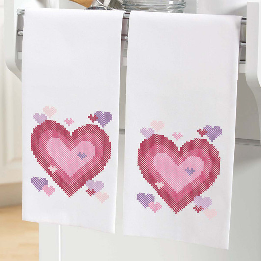 Herrschners Heart Towel Pair- February Stamped Cross-Stitch