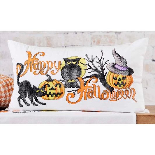 Herrschners Happy Halloween II Pillow Cover Stamped Cross-Stitch Kit