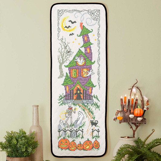 Herrschners Haunted House Halloween Wall Hanging Stamped Cross-Stitch Kit