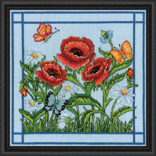 Design Works Poppies Kit & Frame Counted Cross-Stitch Kit