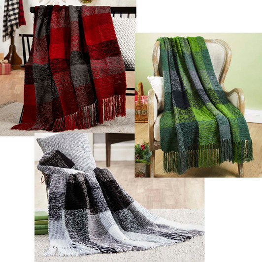 Herrschners Holiday Plaid Throws Crochet Kit