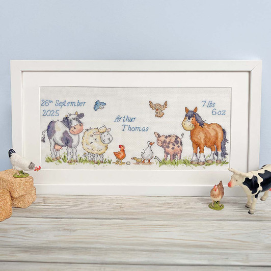 Bothy Threads Farmyard Welcome Birth Record Counted Cross-Stitch Kit