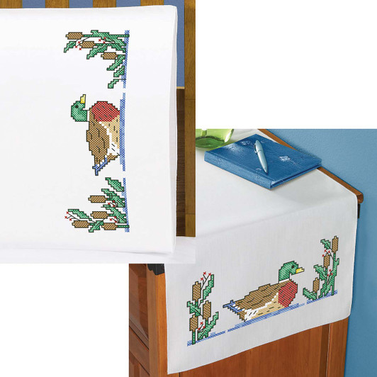 Mallard Marsh Pillowcase Pair or Dresser Scarf Thread Kit