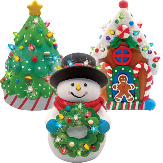 Masterpieces Puzzle Co Snowman, Tree & Gingerbread LED, Set of 3 Paint Set