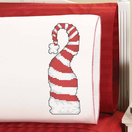 Herrschners Santa's Stocking Cap Pillowcase Pair Stamped Cross-Stitch