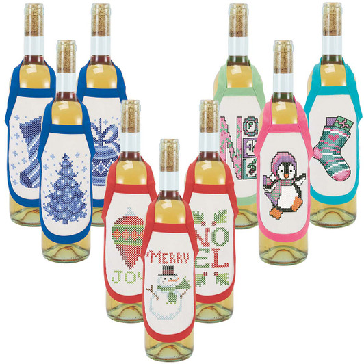 Herrschners Winter Fun Bottle Aprons, Set of 9 Stamped Cross-Stitch