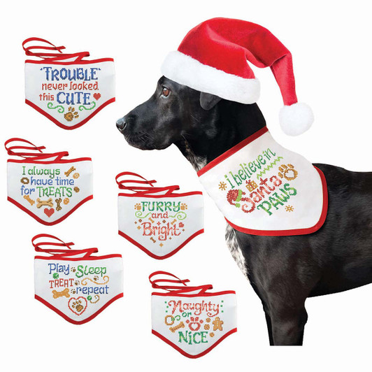 Herrschners Pride & Christmas Pet Bandanas, Set of 6 Stamped Cross-Stitch