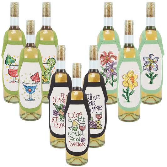 Herrschners Good Times Bottle Aprons, Set of 9 Stamped Cross-Stitch