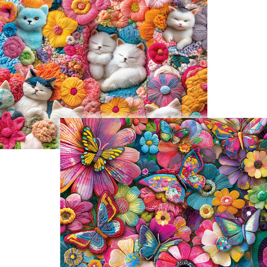 Masterpieces Puzzle Co Dance Through Petals & Cozy Cat Bouquet, Set of 2 Puzzles Jigsaw Puzzle
