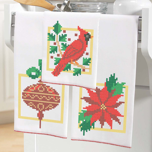 Herrschners Christmas Wishes Towel Trio Stamped Cross-Stitch