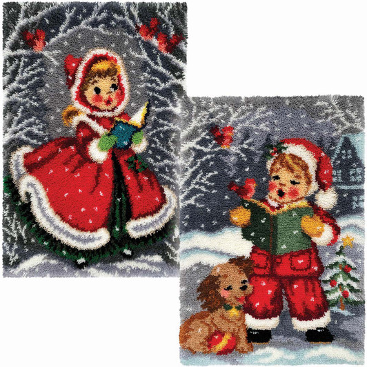 Herrschners Mary Mistletoe & Timmy Tinsel, Set of 2 Latch Hook Kit