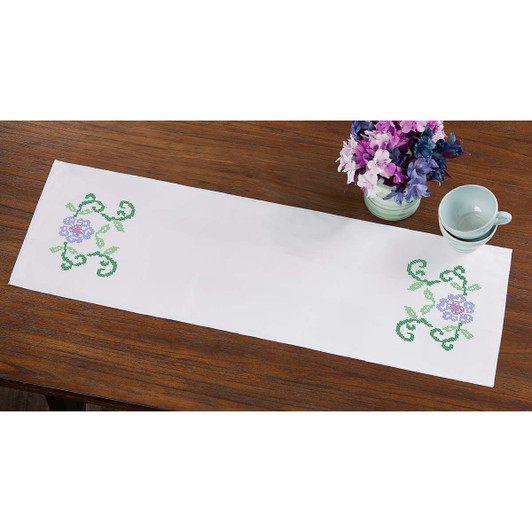 Herrschners Botanical Beauties Table Runner Stamped Cross-Stitch