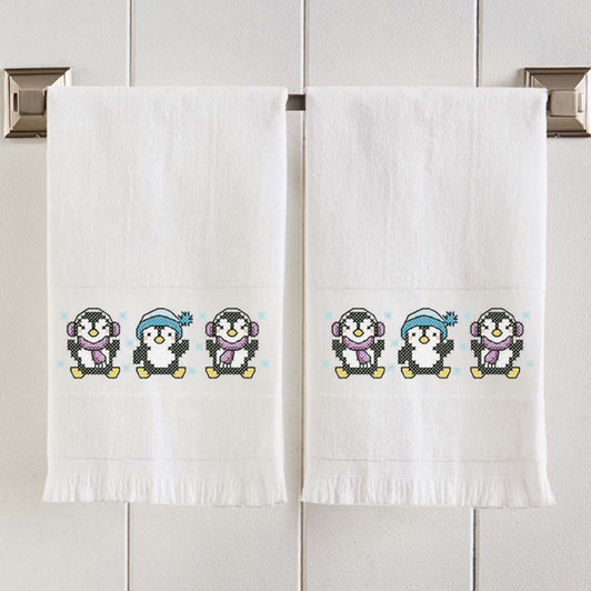 Herrschners Penguin Pals Terry Towel Pair Stamped Cross-Stitch
