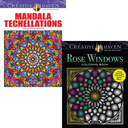 Dover Mandalas & Stained Glass, Set of 3 Coloring Book