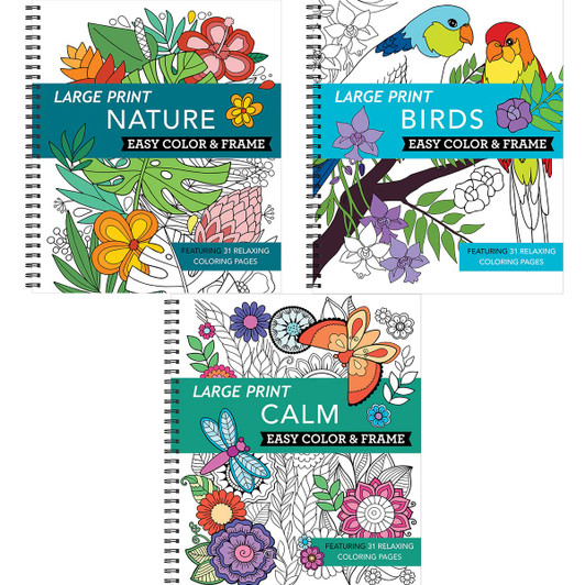 Brain Games Birds,Calm,Nature, Set of 3 Coloring Book
