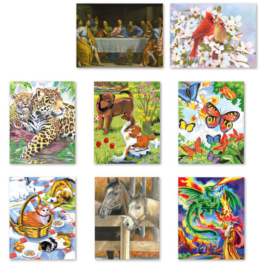 Royal Brush Nature & Last Supper, Set of 8 Pencil-by-Number