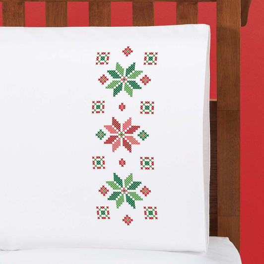 Herrschners Nordic Star Pillowcase Pair Stamped Cross-Stitch
