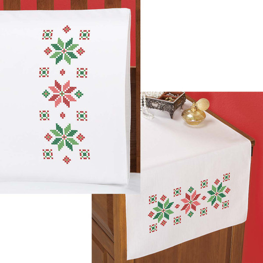 Herrschners Nordic Star Pillowcase Pair or Dresser Scarf Thread Kit