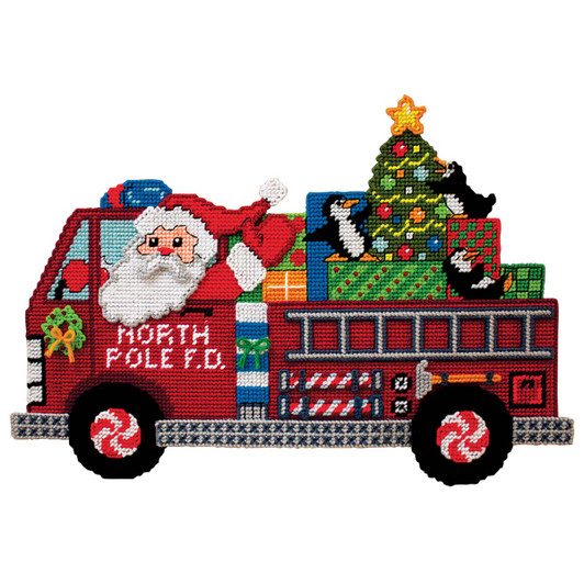 Design Works Fire Truck Santa Plastic Canvas Kit