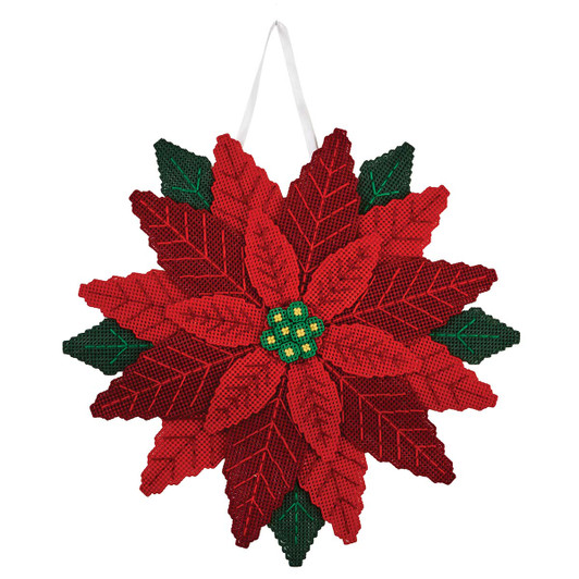 Herrschners Holiday Poinsettia Door Hanger Plastic Canvas Kit
