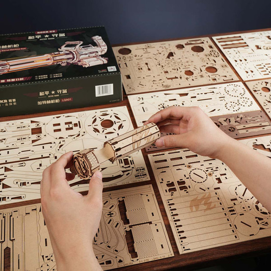 Robotime Rotating-Barrel Machine Toy Gun 3D Model - Wood