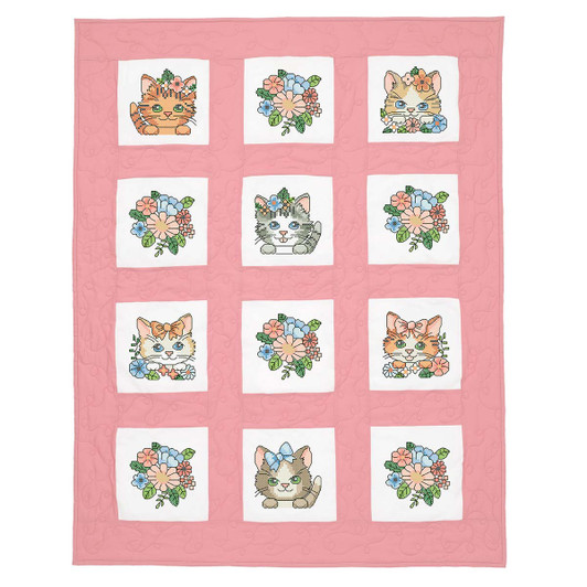 Herrschners Curious Kitten Kid's Quilt Blocks Stamped Cross-Stitch