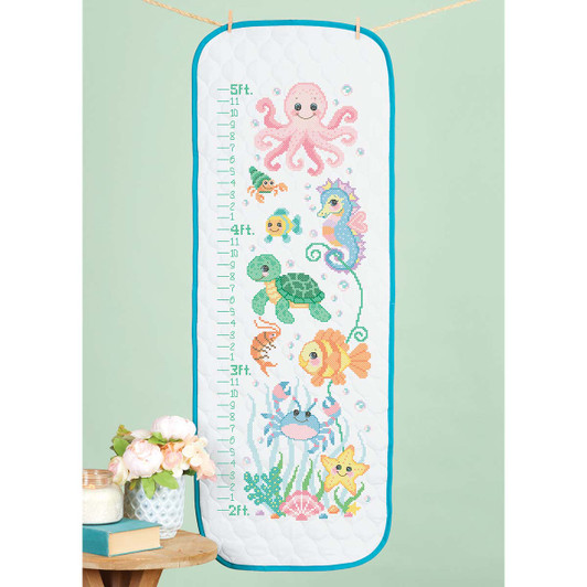 Herrschners Sealife Enchantment Growth Chart Stamped Cross-Stitch Kit