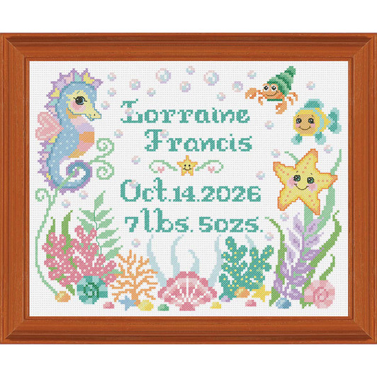 Herrschners Sealife Enchantment Birth Record Counted Cross-Stitch Kit