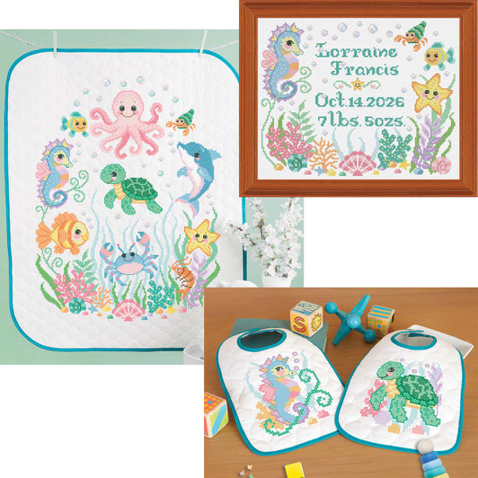 Herrschners Sealife Enchantment Set Stamped Cross-Stitch