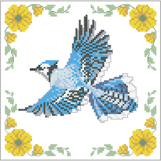 Herrschners Backyard Blue Jay Quilt Blocks Stamped Cross-Stitch