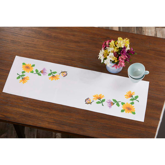 Herrschners Garden Blossoms Table Runner Stamped Cross-Stitch